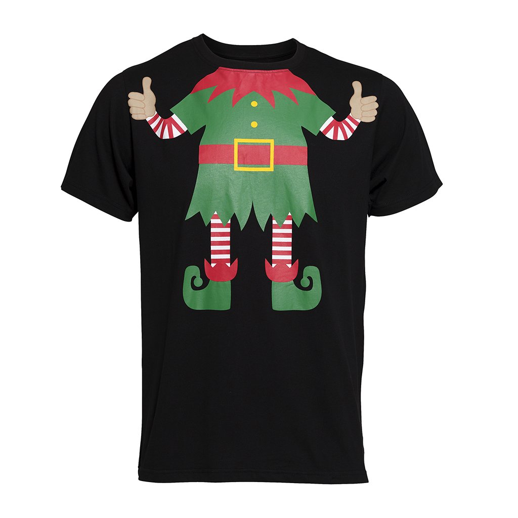 Ein schwarzes T-Shirt mit einem Elfenkörper darauf.